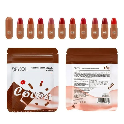 10Pcs Chocolate Mini Lipstick pills Set Long Lasting Matte Velvet